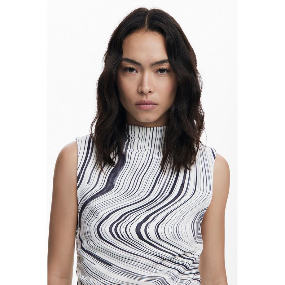 Desigual Ärmelloses Stehkragen Wirbelmuster T-Shirt  