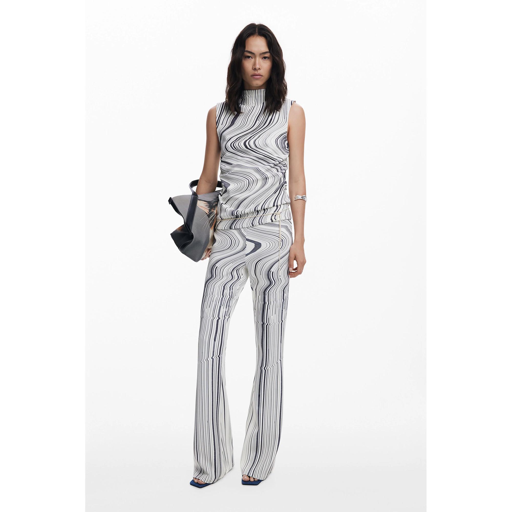 Desigual Ärmelloses Stehkragen Wirbelmuster T-Shirt  