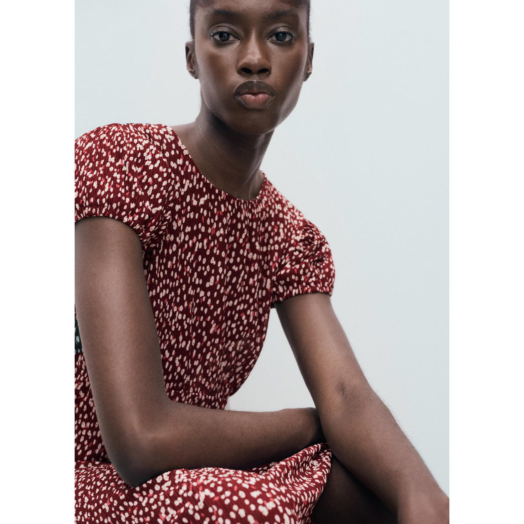 MANGO Pomelo Bedrucktes Maxikleid Kurzarm  