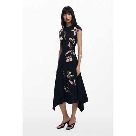 Desigual Abito Midi Stampa Floreale Orlo Asimmetrico  