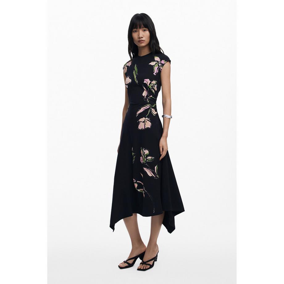 Desigual Blumenprint Asymmetrischer Saum Midi Kleid  