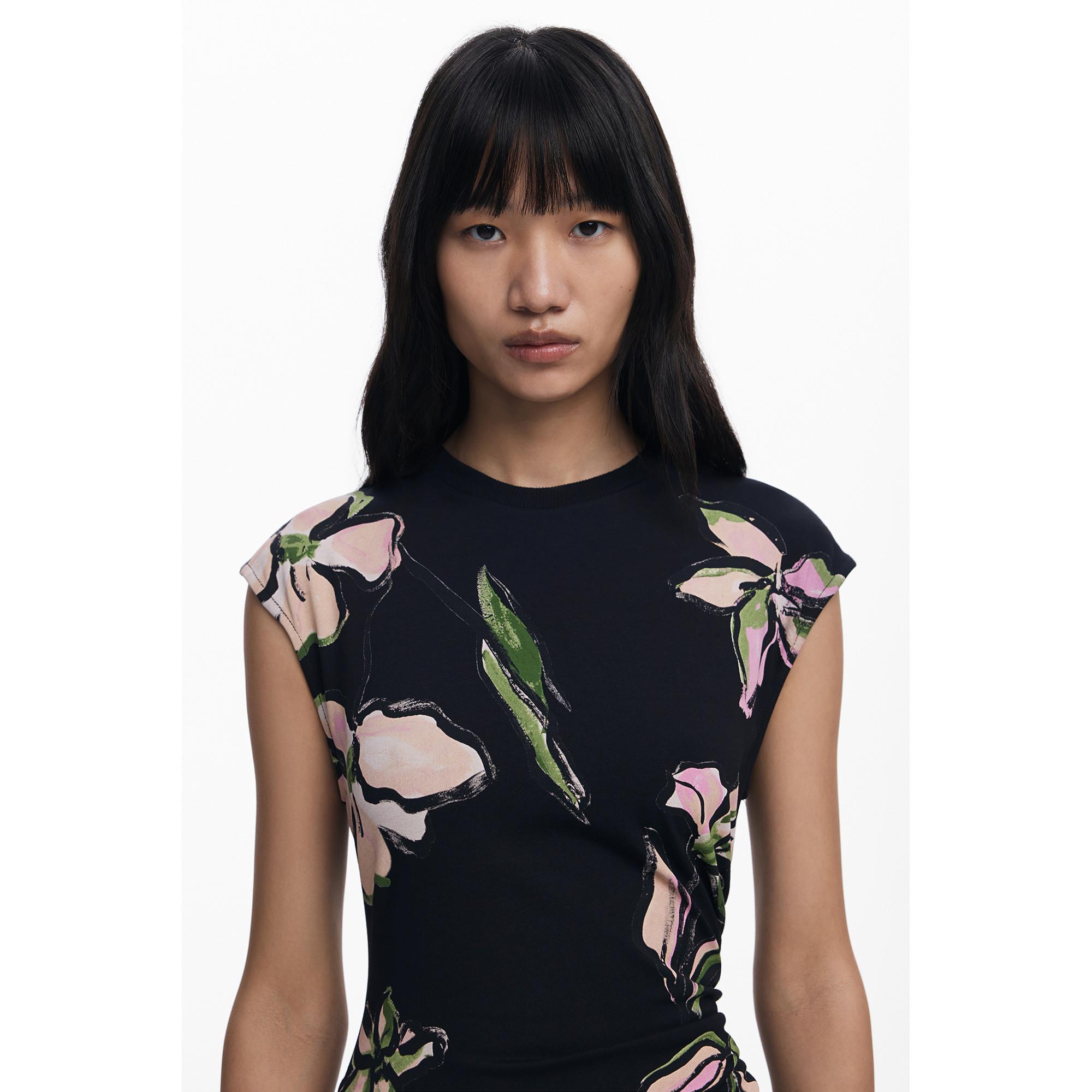 Desigual Abito Midi Stampa Floreale Orlo Asimmetrico  