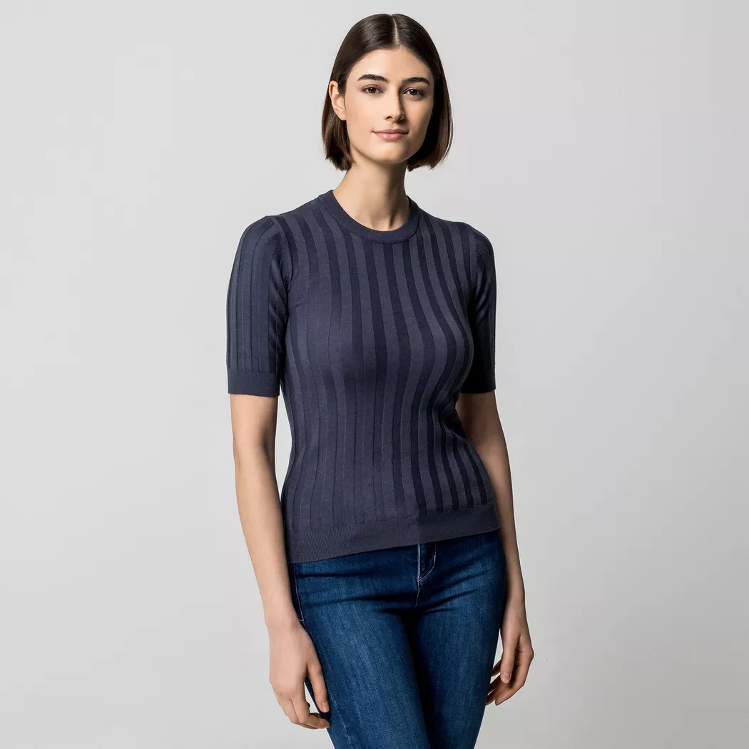 Manor Woman - Pullover, kurzarm, für Damen, Marine, Größe M