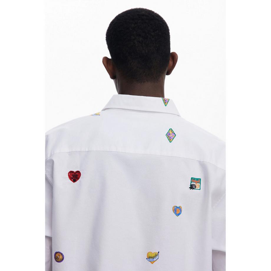 Desigual Langarm Button Down Hemd mit Allover Patches  