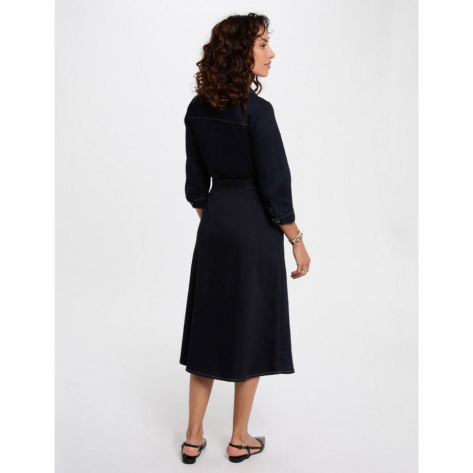 MORGAN Robe Chemise Midi en Denim avec Ceinture  