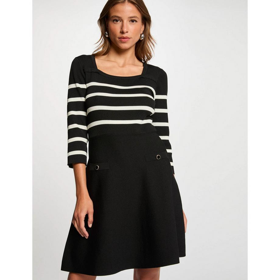 MORGAN Vestito Corto Maglia Svasato Rigato Scollo Quadrato  