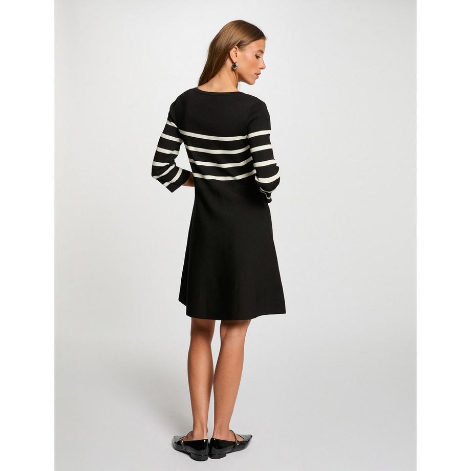 MORGAN Vestito Corto Maglia Svasato Rigato Scollo Quadrato  