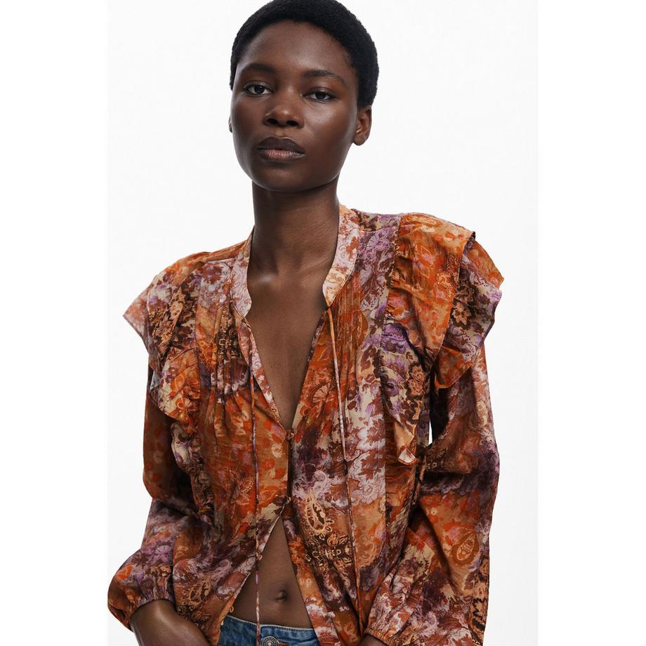 Desigual Camicetta con Stampa Floreale e Dettaglio da Annodare  