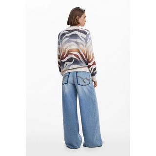 Desigual Floraler Jacquard Pullover mit Kontrastärmeln  