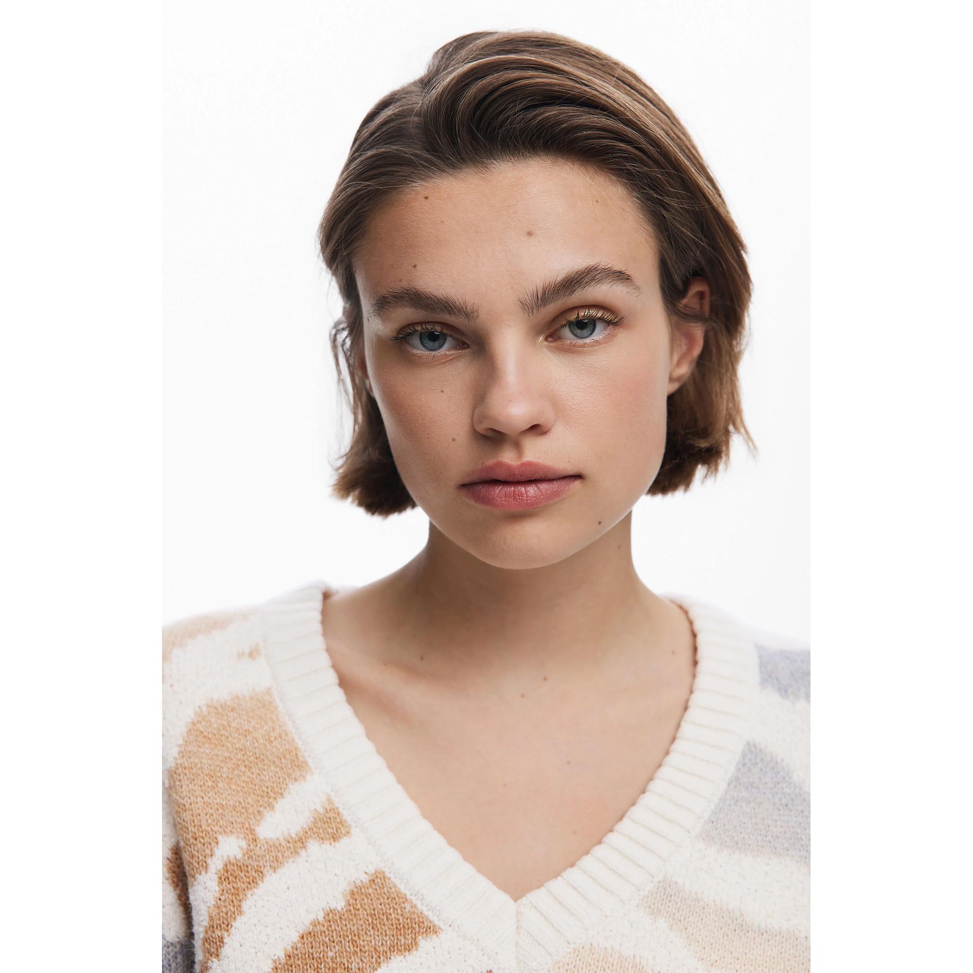 Desigual Floraler Jacquard Pullover mit Kontrastärmeln  