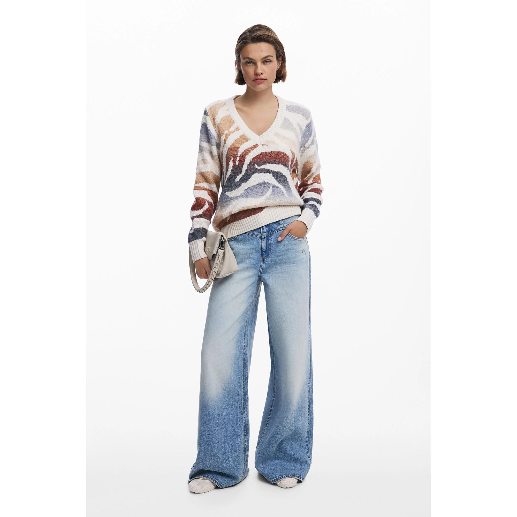 Desigual Floraler Jacquard Pullover mit Kontrastärmeln  