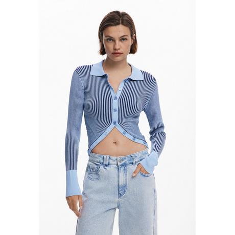 Desigual Gestreifter Langarm Cardigan Polokragen  