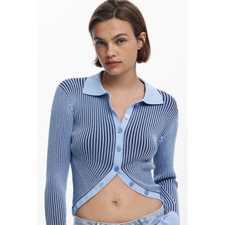 Desigual Gestreifter Langarm Cardigan Polokragen  