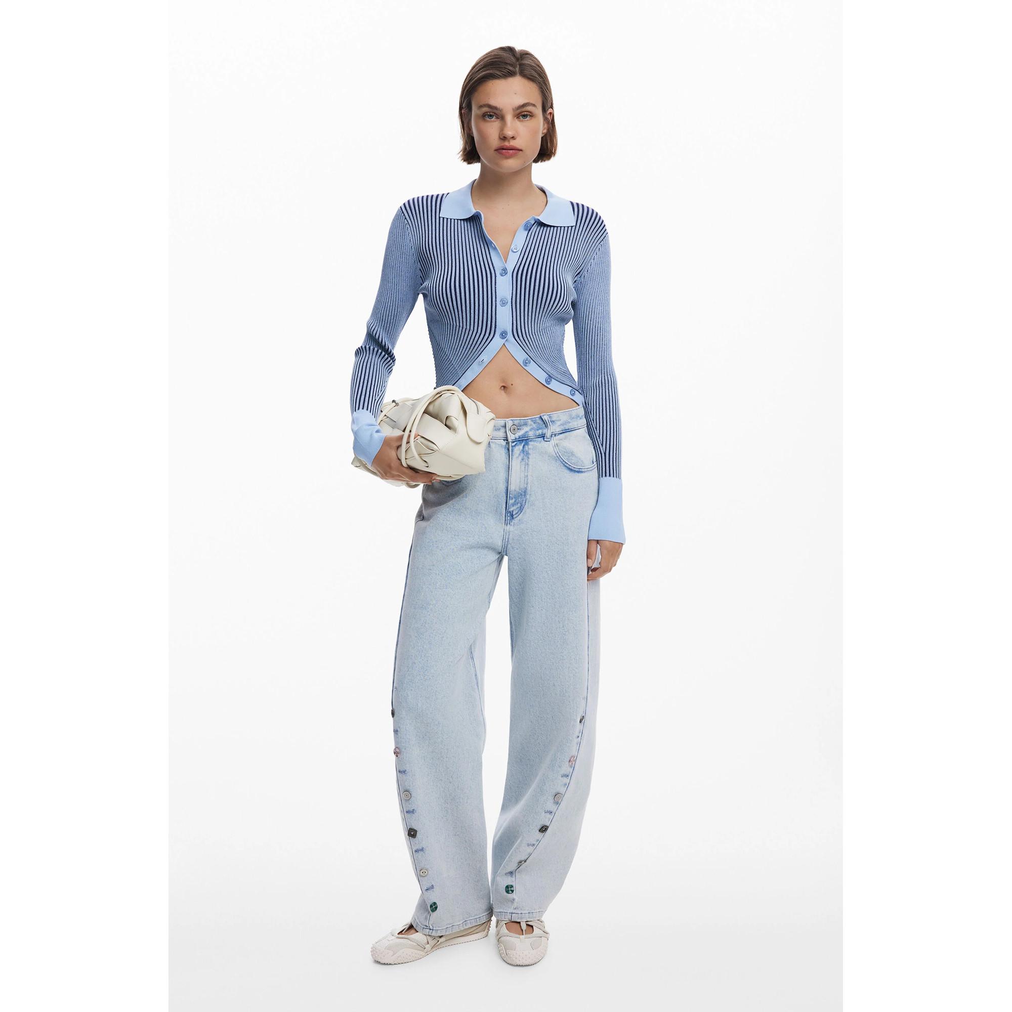 Desigual Gestreifter Langarm Cardigan Polokragen  