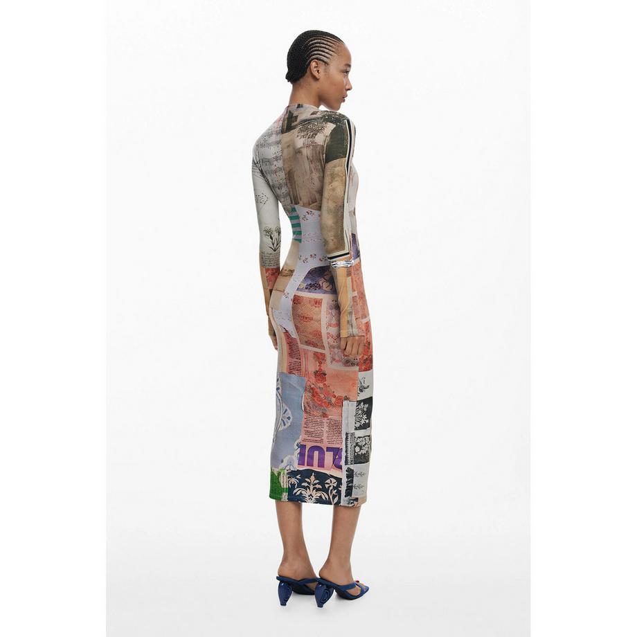 Desigual Vestito midi stampato a maniche lunghe  