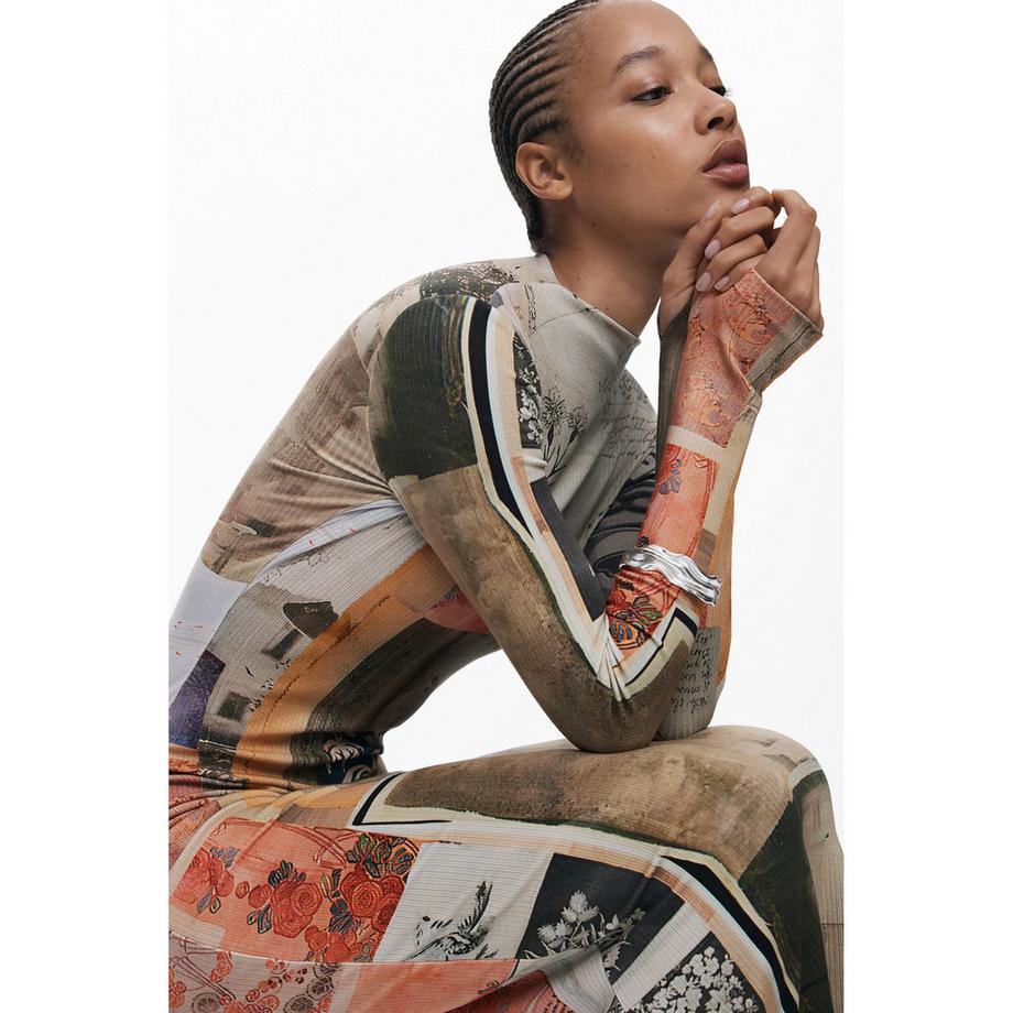 Desigual Vestito midi stampato a maniche lunghe  