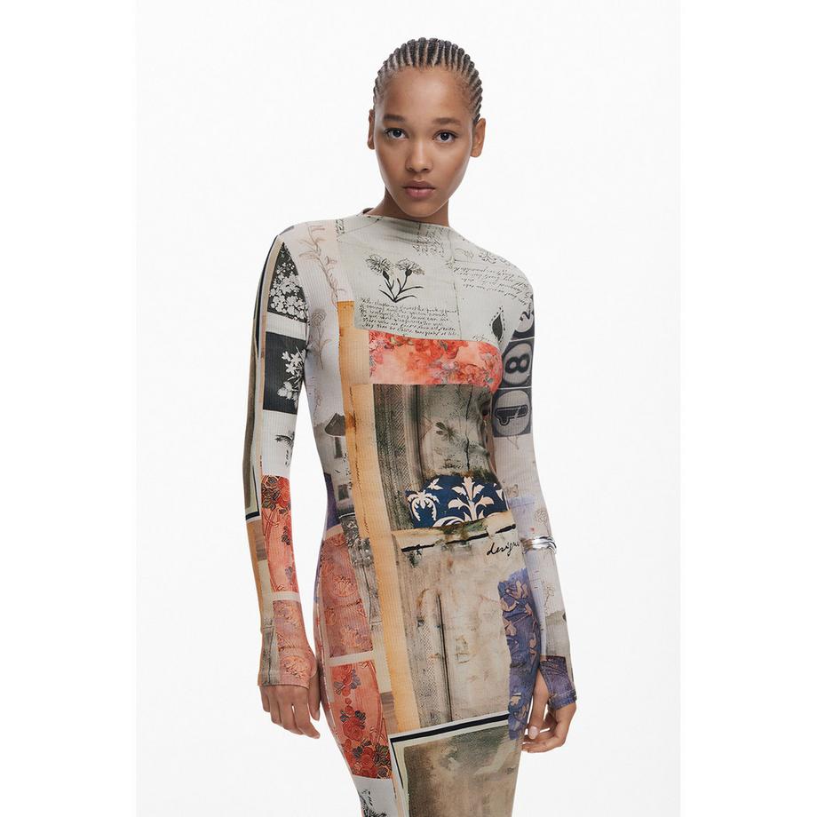 Desigual Vestito midi stampato a maniche lunghe  