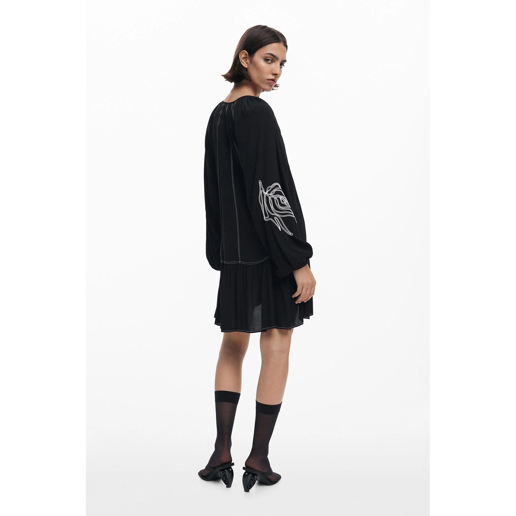 Desigual Robe Mini Manches Longues Brodé  