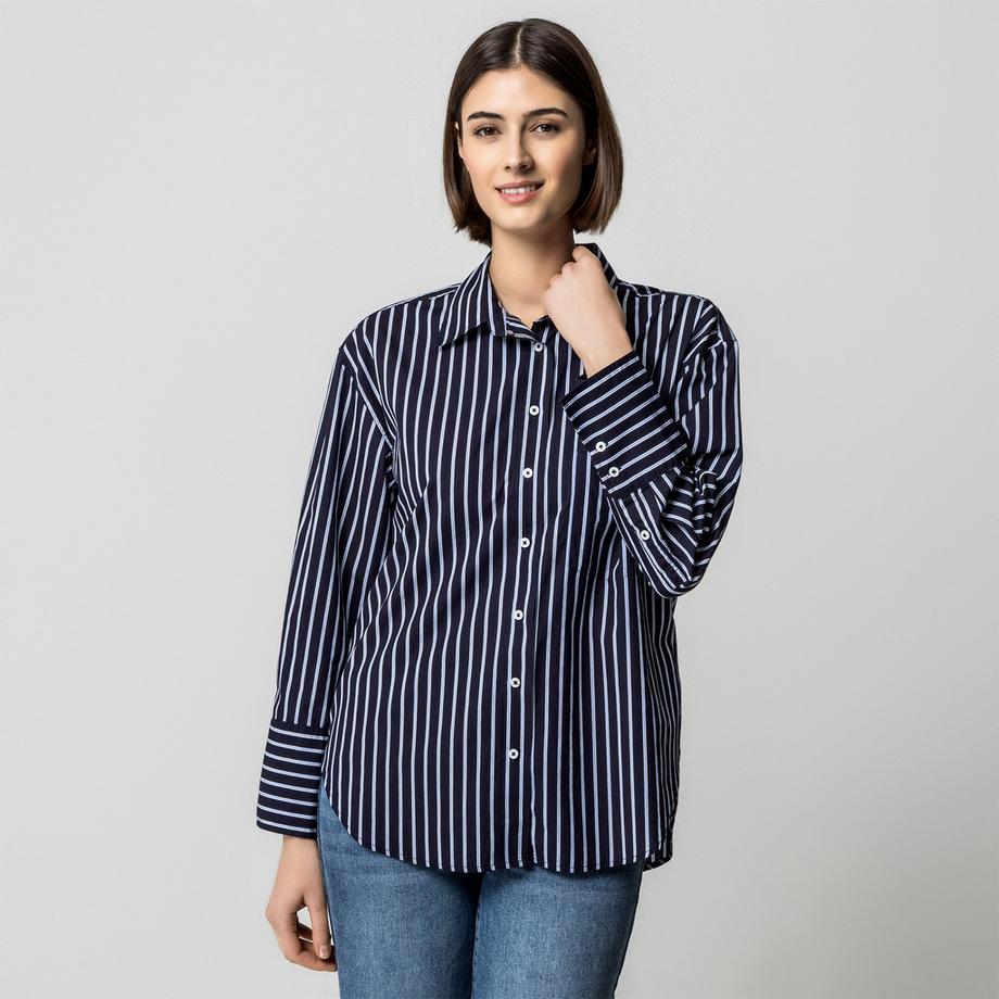 Gina Tricot Gestreifte Regular Fit Langarmbluse  