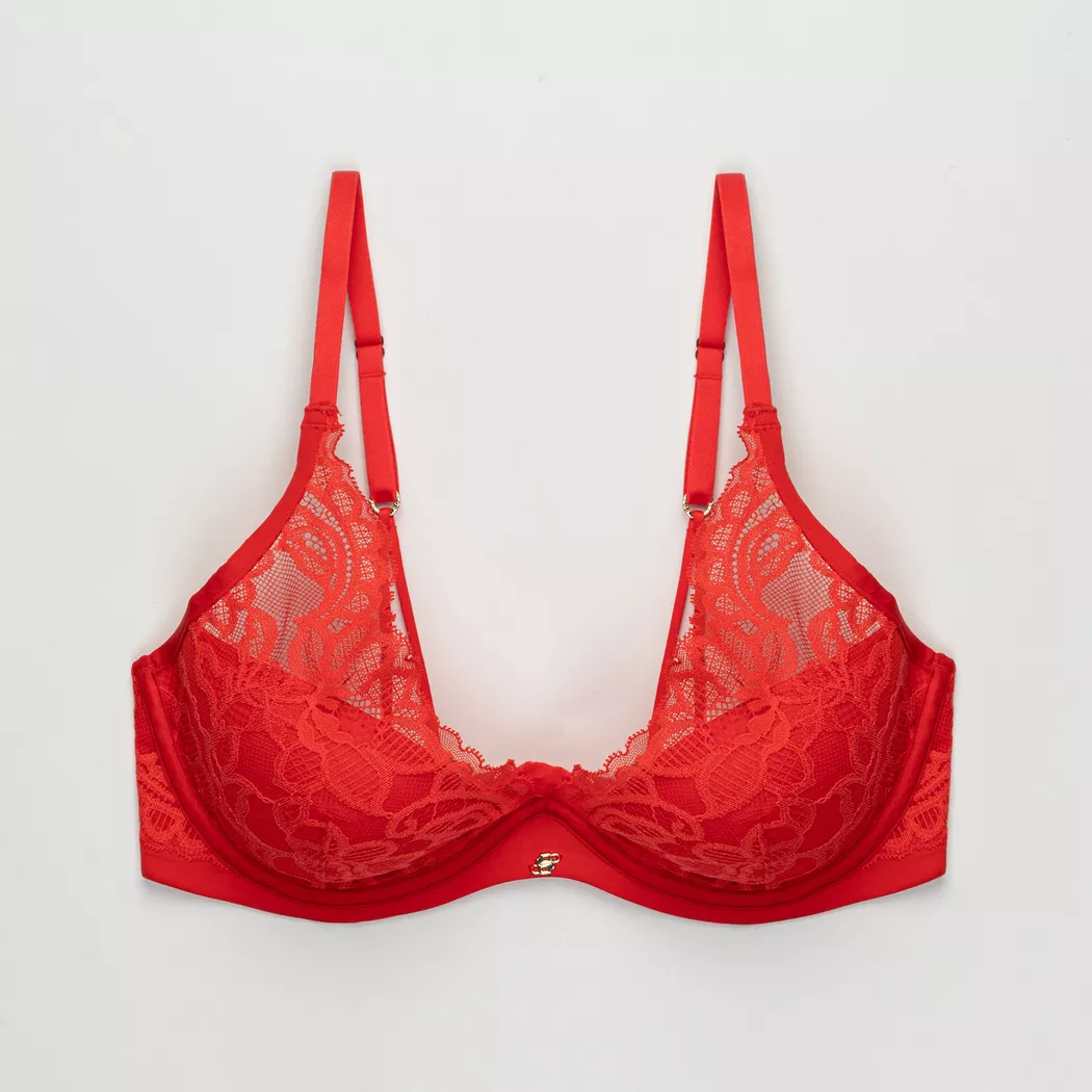 Boss - Bügelloser BH, unwattiert, für Damen, Rot, Größe 85/D