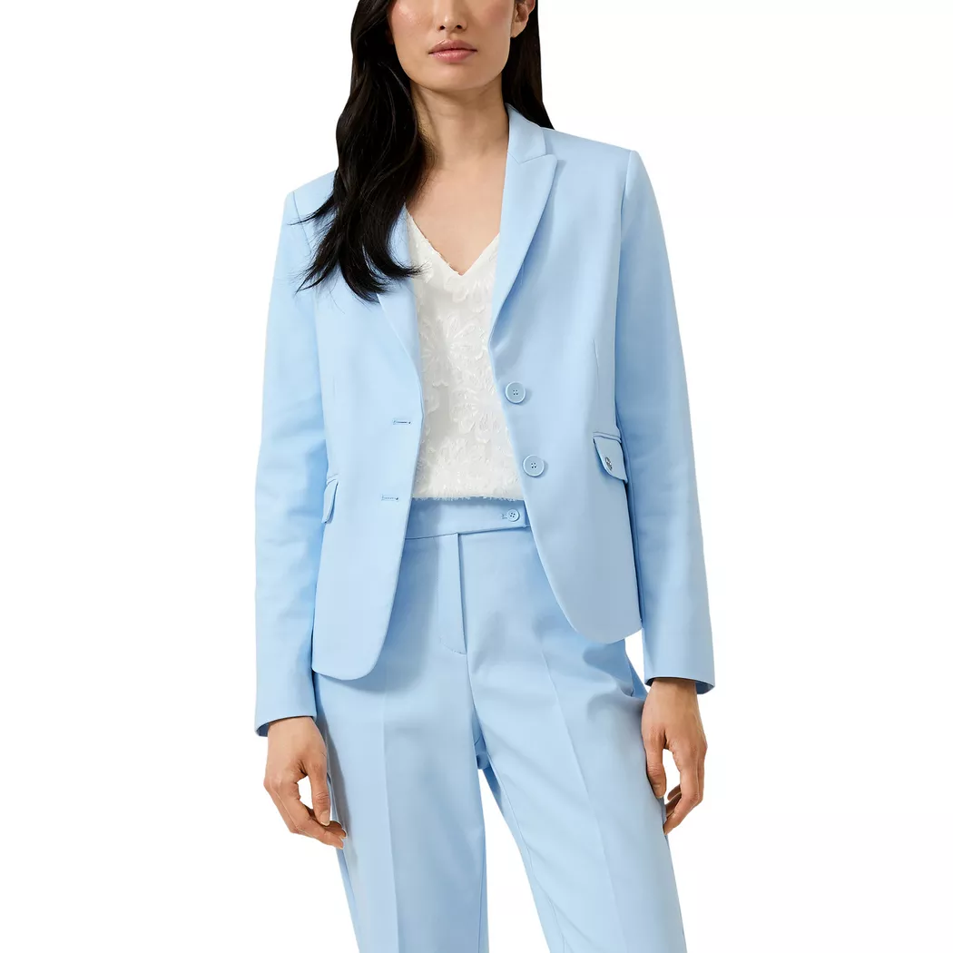Jackenblazer S.OLIVER BLACK LABEL, Damen, Gr. 44, light blau, Web, Obermaterial: 50% Polyester, 47% Baumwolle, 3% Elasthan, unifarben, slim fit normal, gerader Abschluss, Blazer, mit Taschen