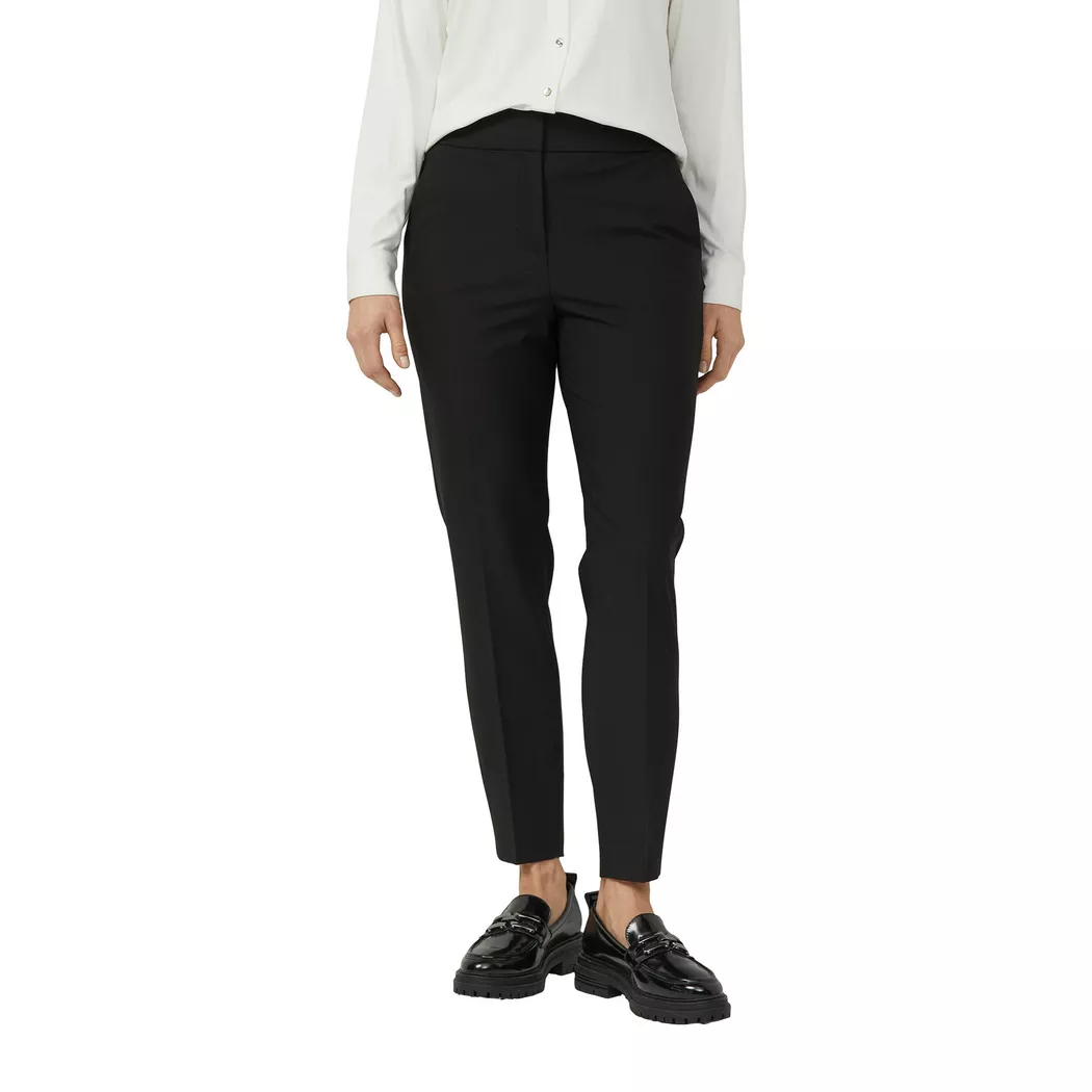 Stoffhose S.OLIVER BLACK LABEL, Damen, Gr. 38, N-Gr, schwarz, Web, Obermaterial: 62% Polyester, 33% Viskose, 5% Elasthan. Futter: 100% Polyester, unifarben, schmal lang, Hosen Stoffhose, mit schmalem Bein, Viskose-Stretch