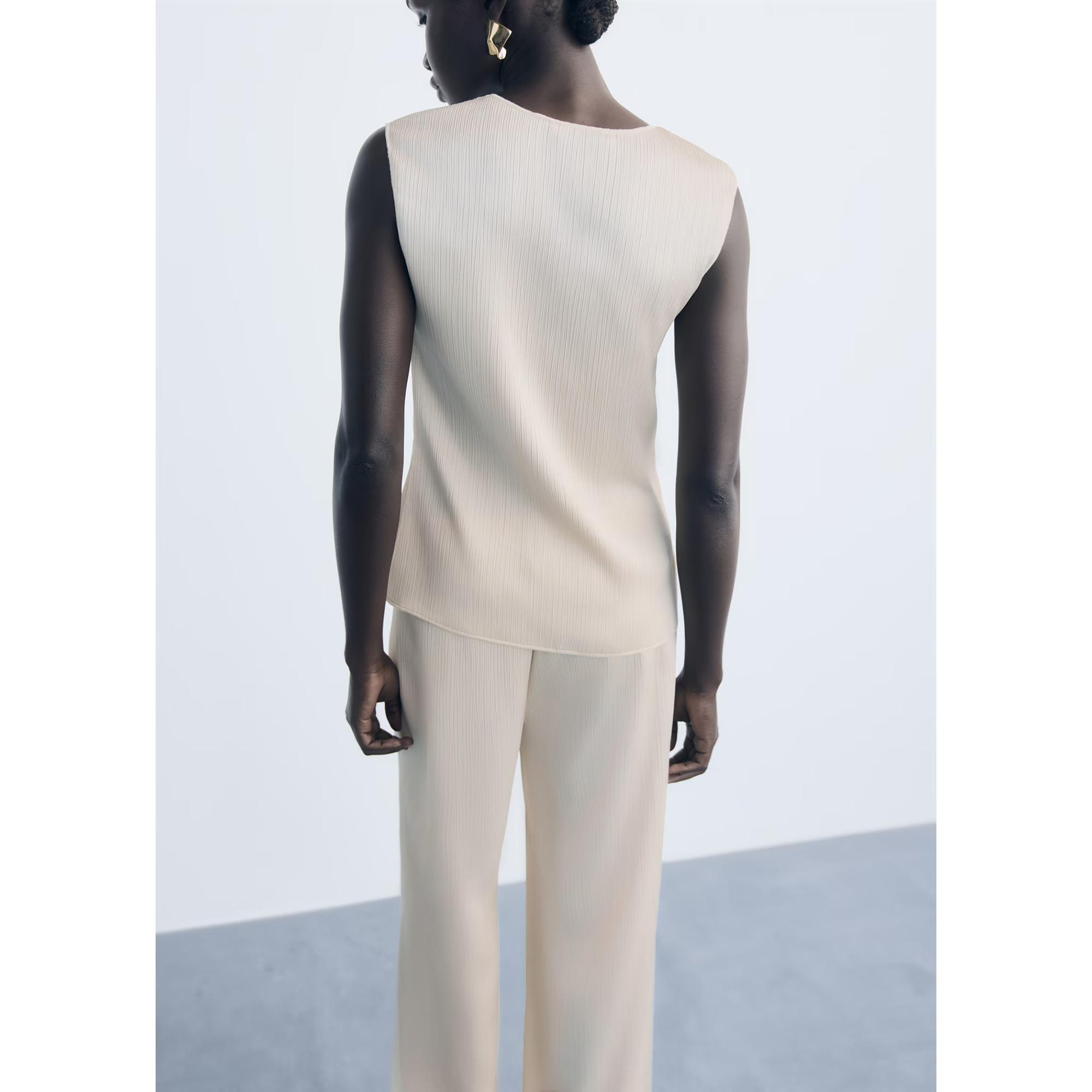 MANGO PLIS Top Plissettato Senza Maniche  