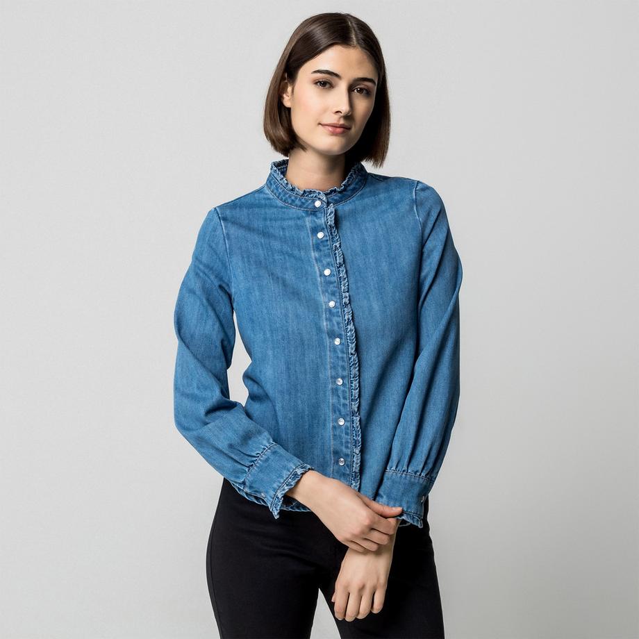 Manor Woman Denim Rüschenbluse Regular Fit  