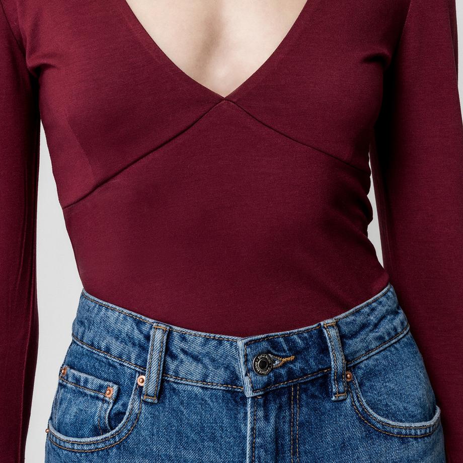 Gina Tricot Top Manches Longues Col V Coupe Slim  