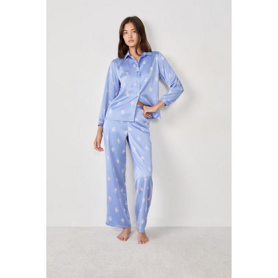 Etam Gestreifte Pyjamahose mit Blumendruck  
