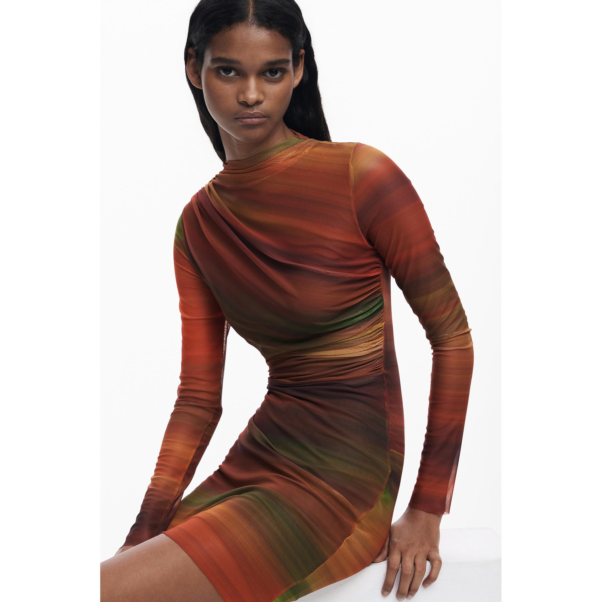 Desigual Tüll Langarm Minikleid Gestreift  