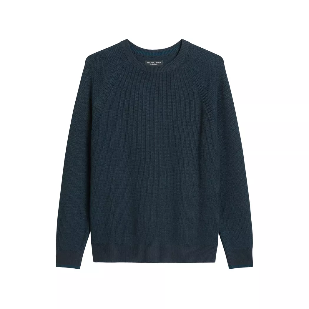 Rundhalspullover MARC O'POLO "aus Bio-Baumwoll-Mix", Herren, Gr. S, schwarz navy, Obermaterial: 88% Baumwolle, 7% Polyester, 5% Polyamid, unifarben, Rundhals, Pullover Rundhalspullover