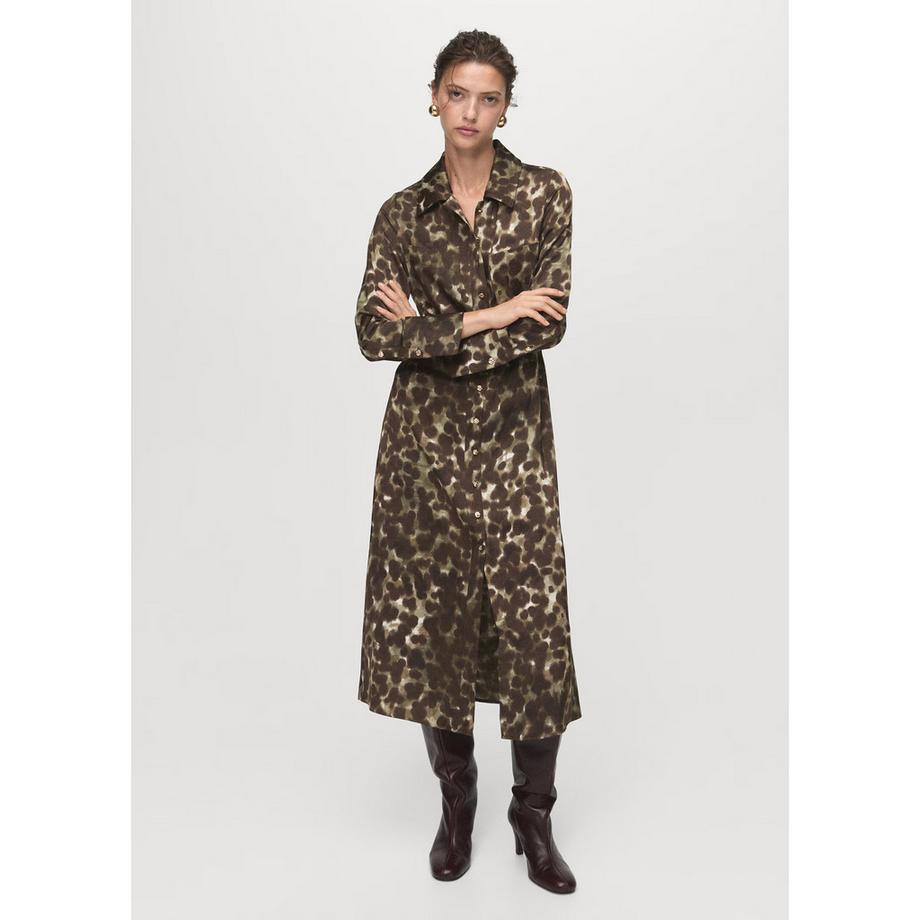 MANGO CAMILA Gemustertes Langarm Hemdblusenkleid  