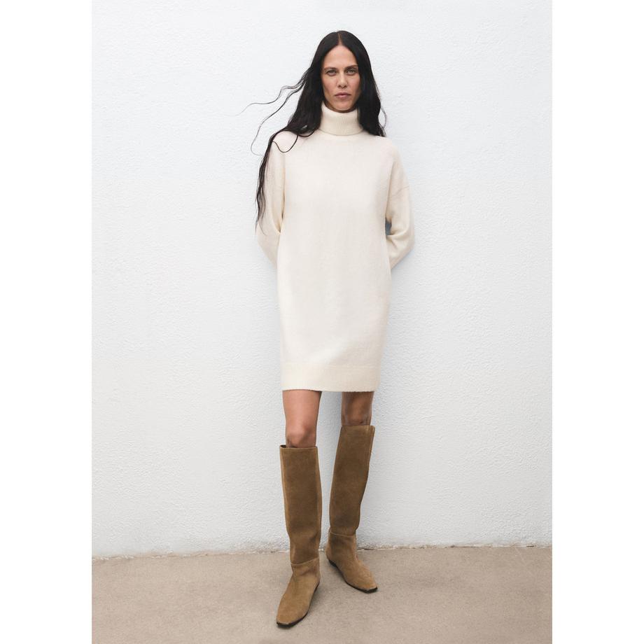 MANGO TALDOTE Robe en Maille Côtelée Col Roulé  