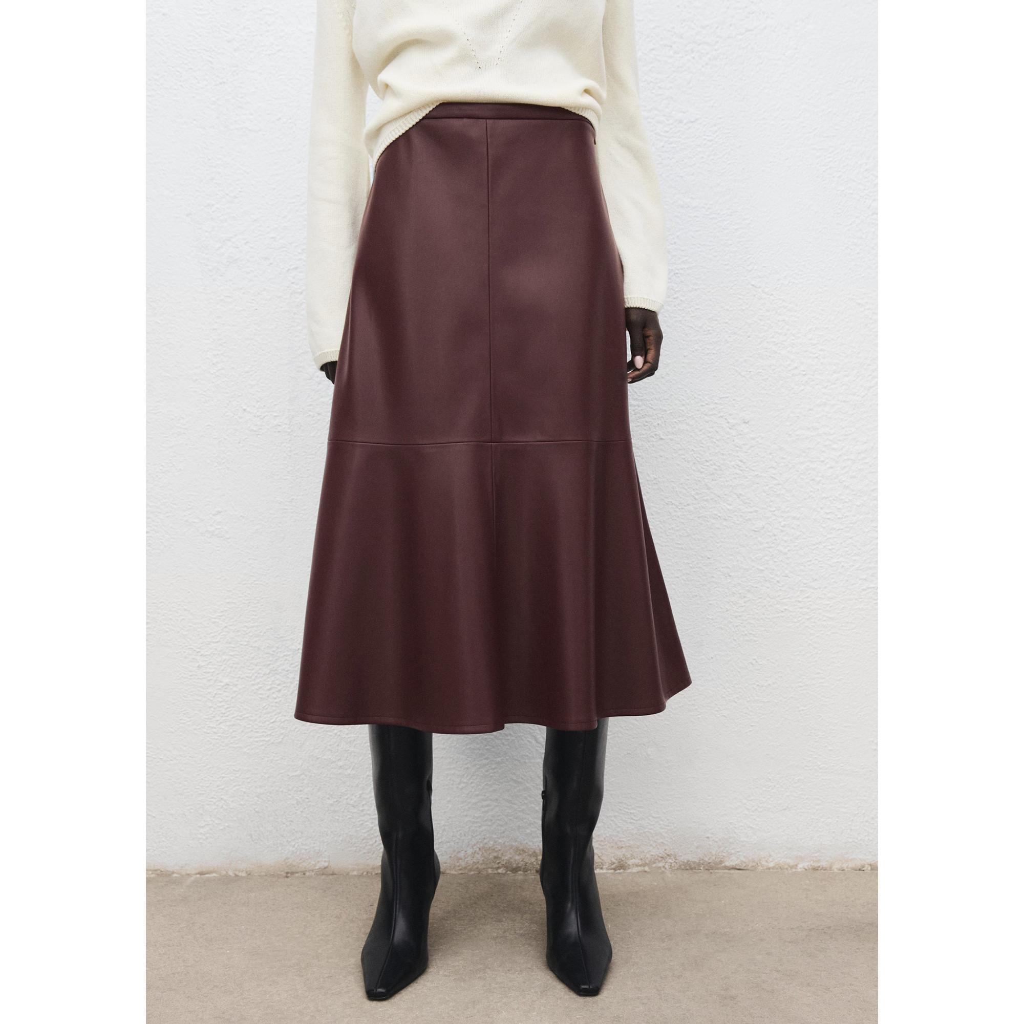 MANGO PARIS Jupe Midi Effet Cuir  