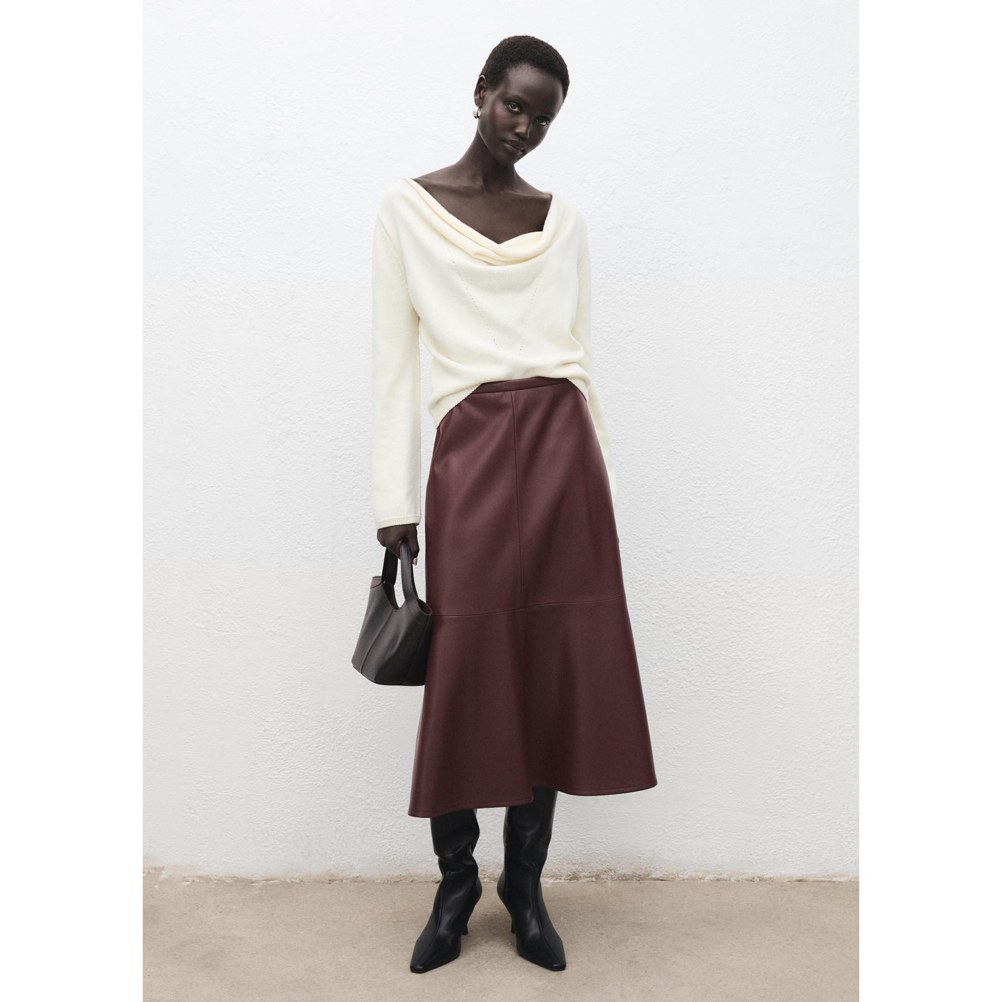 MANGO PARIS Jupe Midi Effet Cuir  