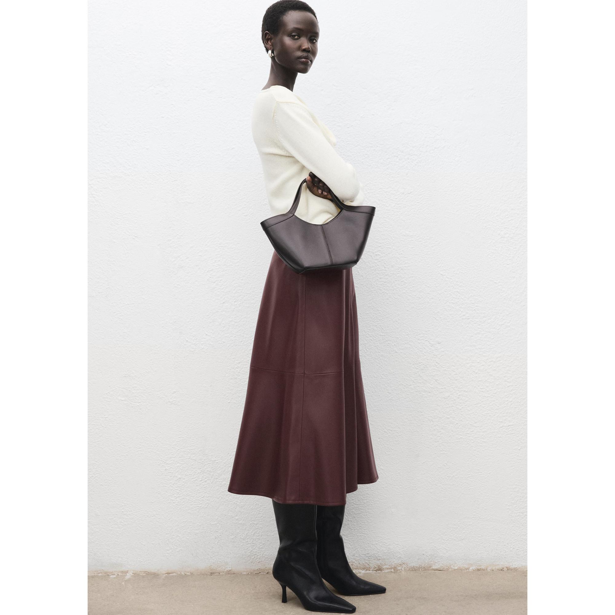 MANGO PARIS Jupe Midi Effet Cuir  