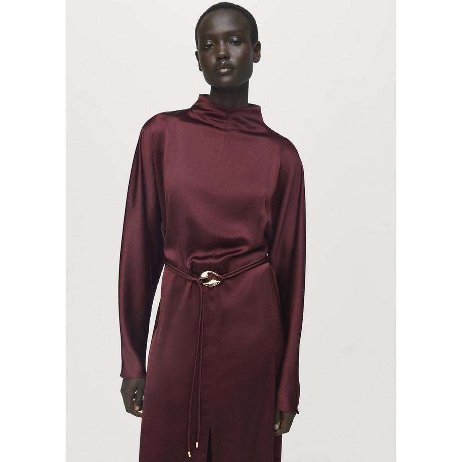 MANGO SUSI2 Robe Midi Manches Longues avec Ceinture  
