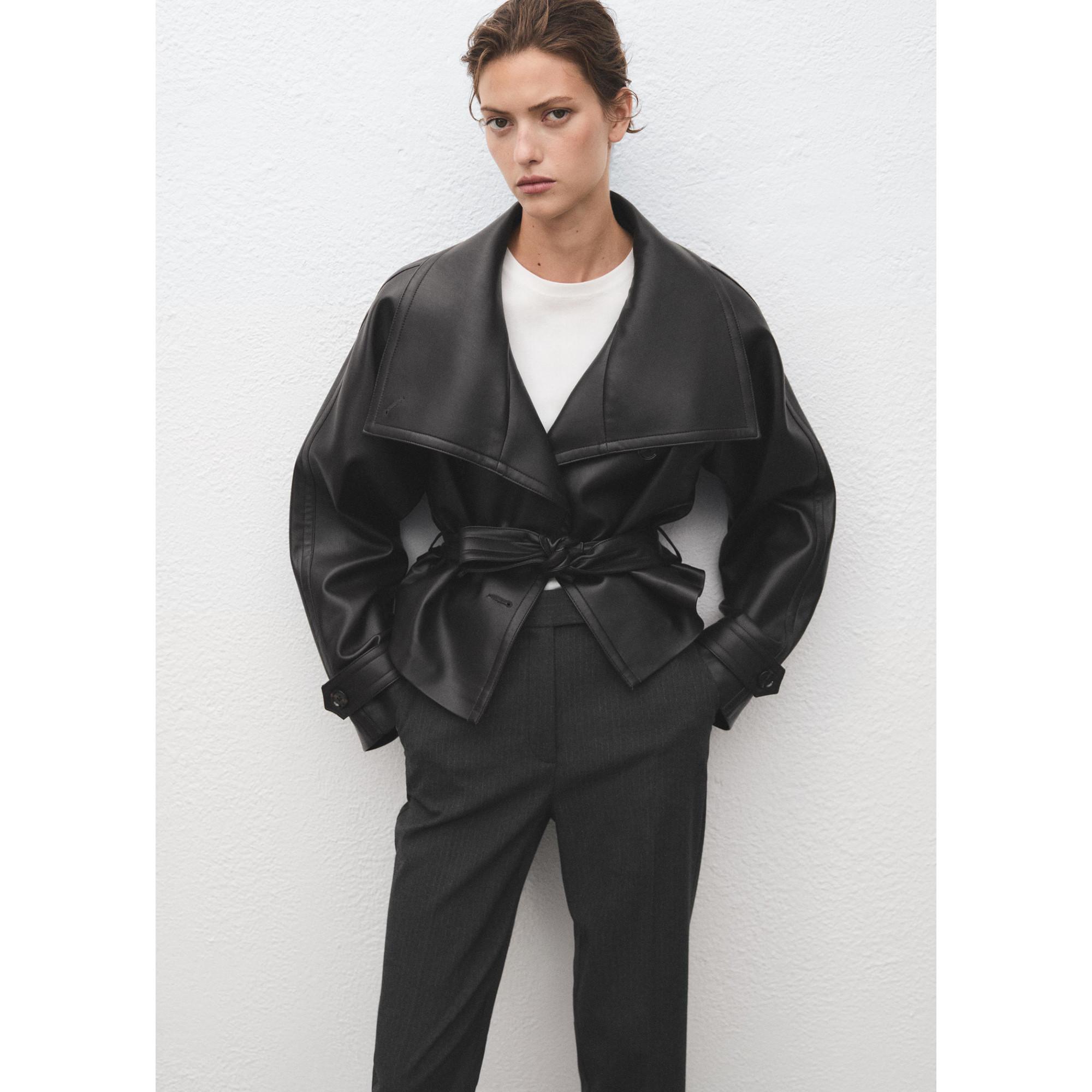 MANGO Newarm Nadelstreifen Cropped Anzughose  