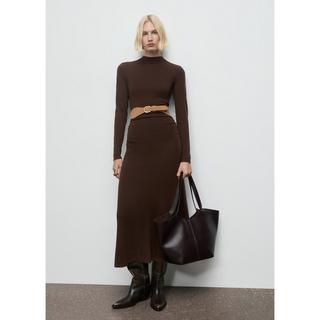 MANGO Brat Hochkragen Langarm Maxikleid  