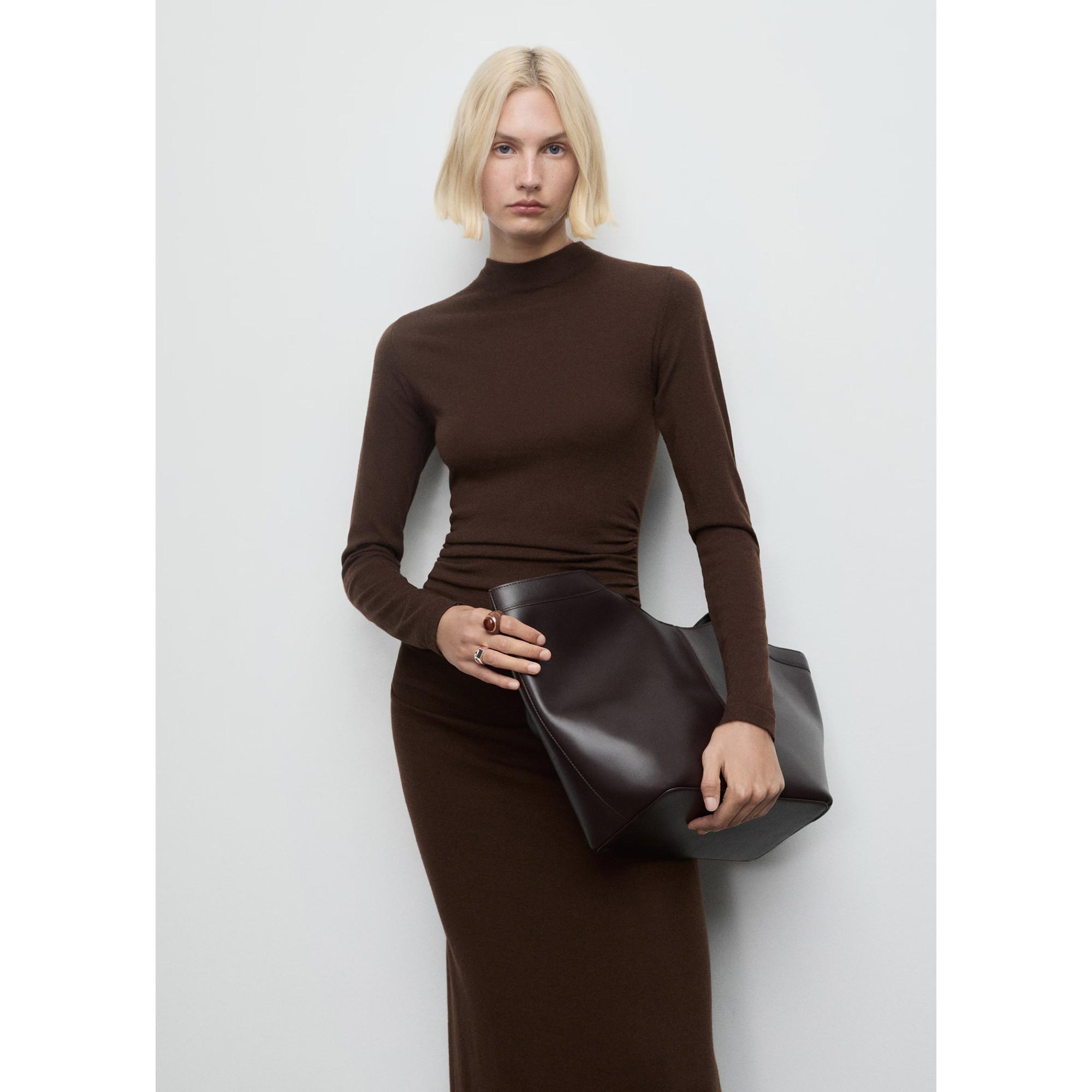 MANGO Brat Hochkragen Langarm Maxikleid  