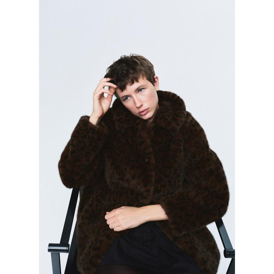 MANGO ZURICH Manteau Léopard Fausse Fourrure  