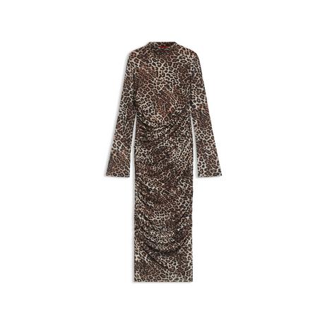 HUGO Nardonnay Abito Midi Arricciato Stampa Leopardata  