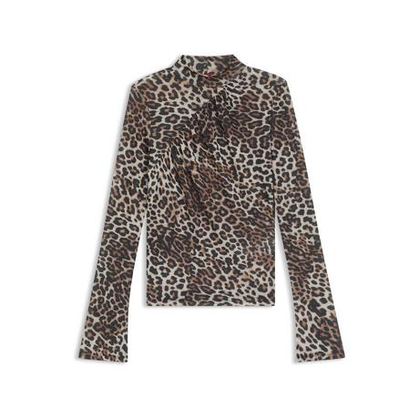 HUGO Dardonnay Stampa Leopardata Maniche Lunghe Collo Alto Top  