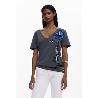 Desigual V-Ausschnitt Blumenprint T-Shirt  