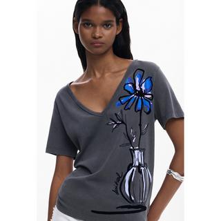 Desigual V-Ausschnitt Blumenprint T-Shirt  