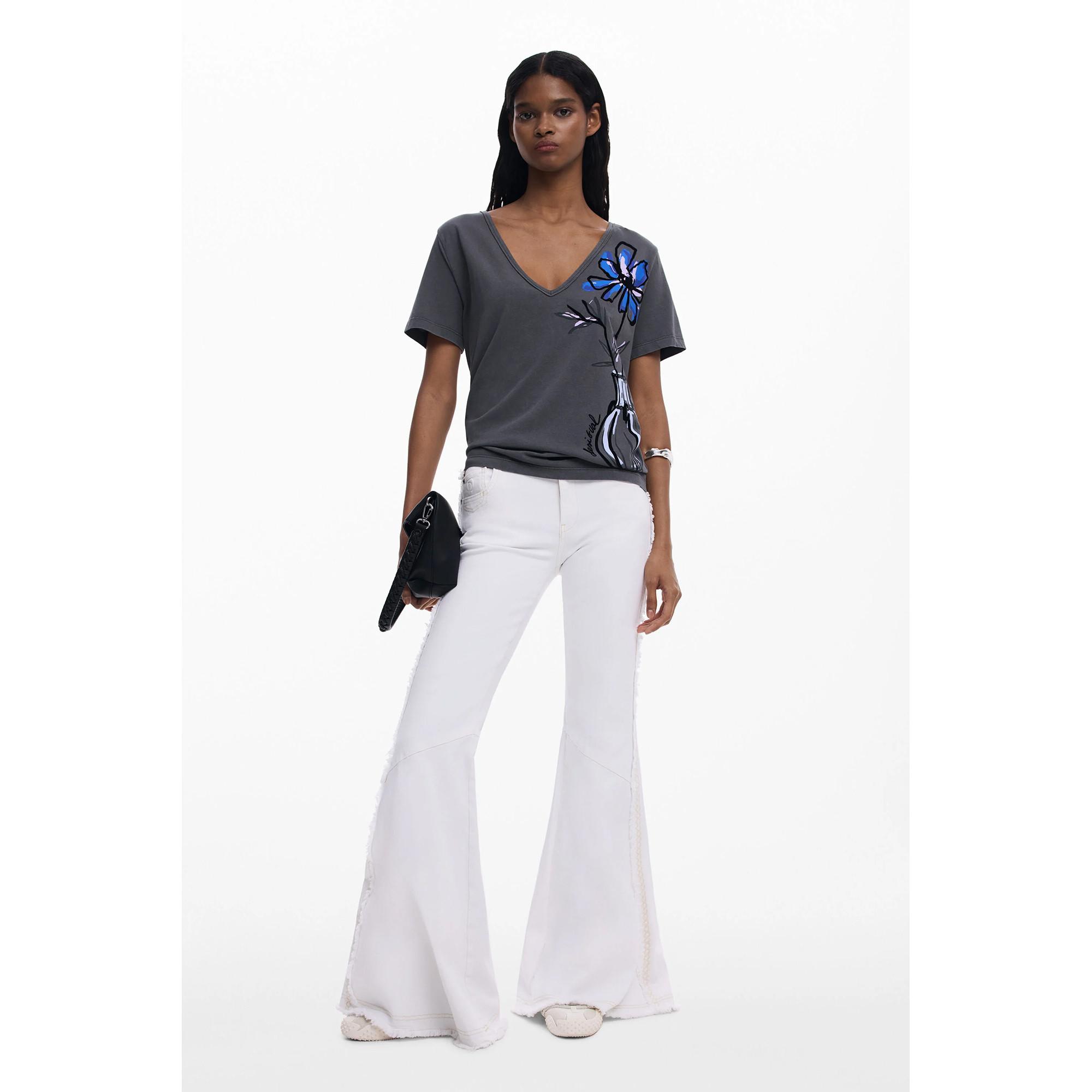 Desigual V-Ausschnitt Blumenprint T-Shirt  