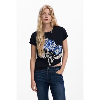 Desigual Kurzarm Rundhals T-Shirt mit floraler Spitze  