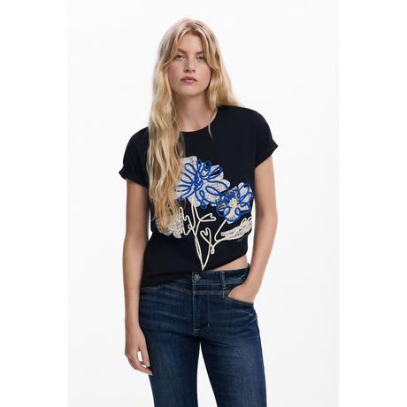 Desigual Kurzarm Rundhals T-Shirt mit floraler Spitze  