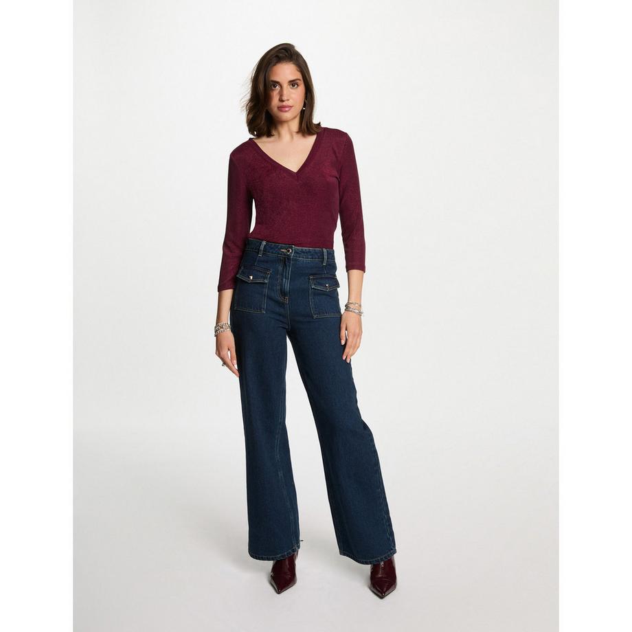 MORGAN T-Shirt Col V Manches 3/4  